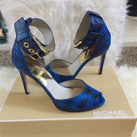 Michael kors Calder ankle strap High Heels Blue Leather Shoes 